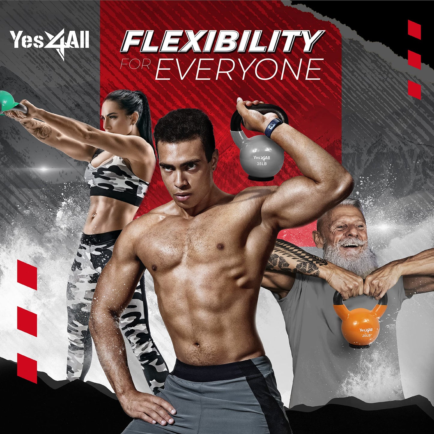 Yes4All Kettlebells Rubber Base, Kettlebell Set for Women, Strength Training Kettlebells Weights (10-65 lbs)