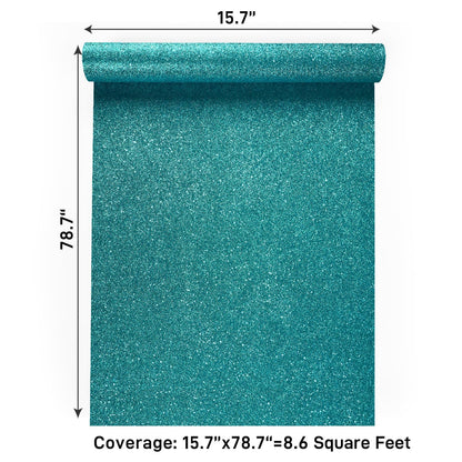 VaryPaper Teal Glitter Wallpaper Stick and Peel Decorative Glitter Contact Paper for Cabinets Craft Removable Self Adhesive Sparkle Teal Wall Paper for Girls Bedroom Accent Wall Covering 15.7''x78.7''