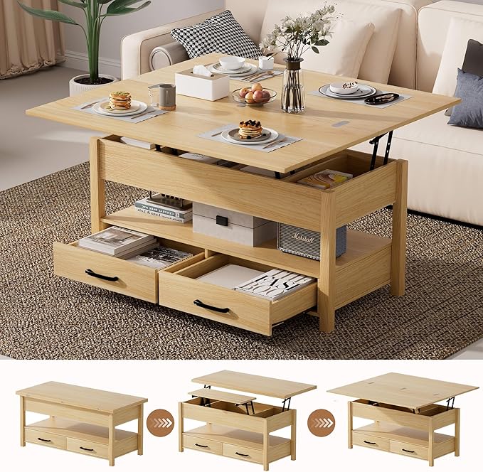 SYESWAY 42'' Lift Top Coffee Table, 4-in-1 Multifunctional Lift Coffee Table