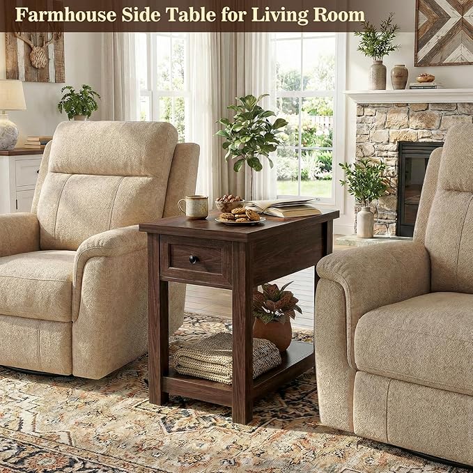 Narrow End Table Set of 2 with Charging Station