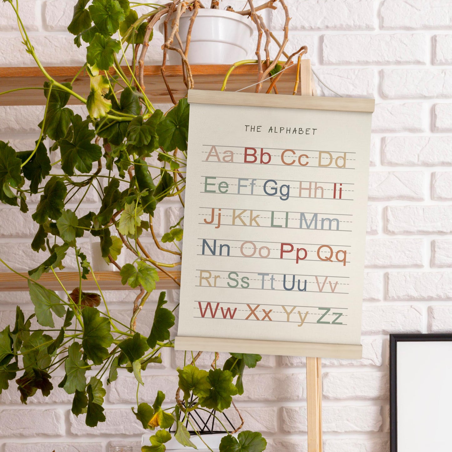 HRQKO Alphabet Numbers Poster Hanger Frame Set of 2, Nursery Wall Decor, ABC Banner Poster Wall Art with Wooden Frames, Alphabet Banner Wall Hanging Decor for Toddler Playroom Nursery, 12x16 Inch