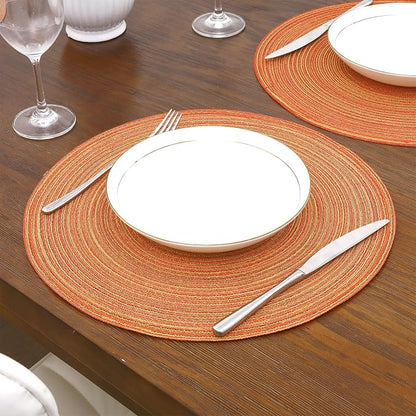 SHACOS Round Braided Placemats Set of 8 Fall Place Mats Washable Polyester 15 inch Round Table Mats for Dining Table Wedding Party Decor (Fall Color Mix, 8)