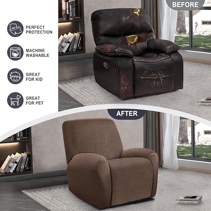 ANARACHON Leather Look Recliner Chair Covers, 4-Pieces Stretch Recliner Cover