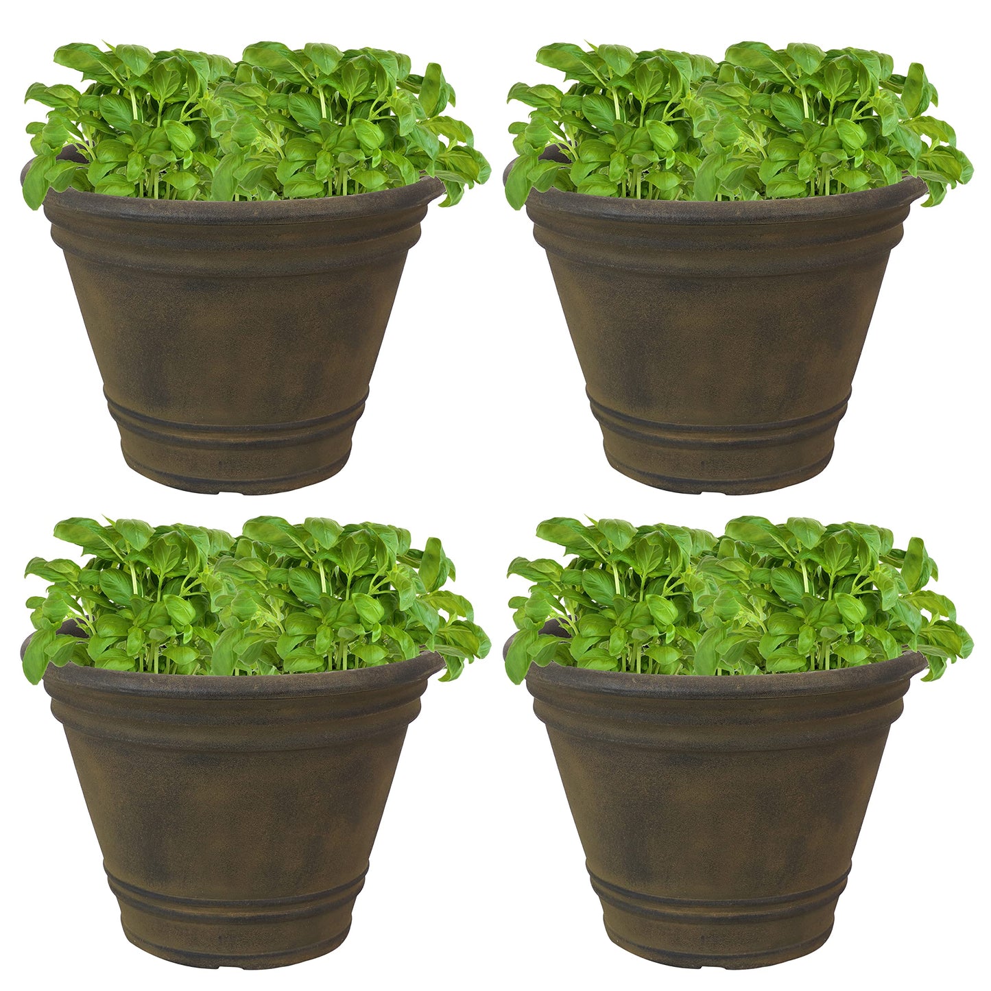 Sunnydaze 20-Inch Franklin Large Plant Pot - Polyresin Round Outdoor Planter with Drillable Drainage Hole - 4 Pack - Sable