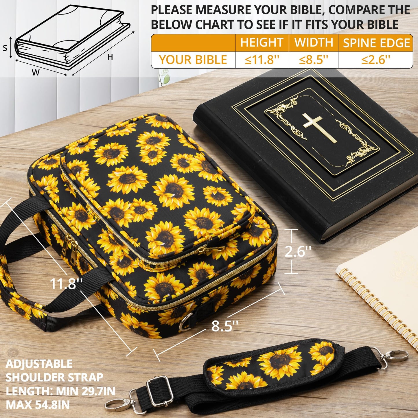 Bible Cover Case for Women, Large Bible Bag w/Shoulder Strap, Bible Study Supplies Journaling Kit Book Carrying Case with Accessories Pastel Highlighters 75 Tabs, Christian Gifts for Women Mom Friends