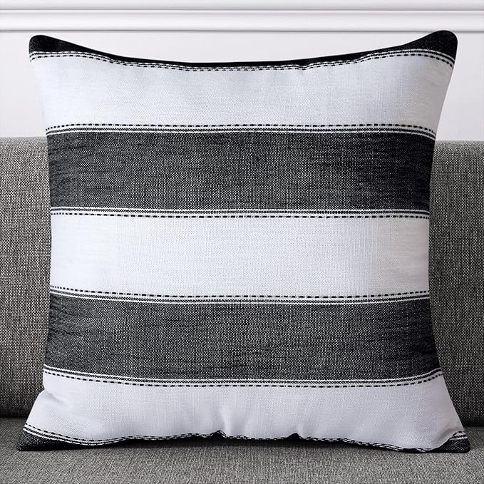 AmHoo Pack of 2 Farmhouse Stripe Check Throw Pillow Covers Set Case Cotton