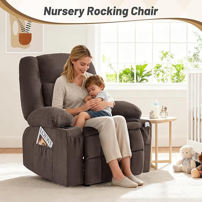 Rocker Recliner Chair with Massage and Heat, Nursery Rocking Chairs