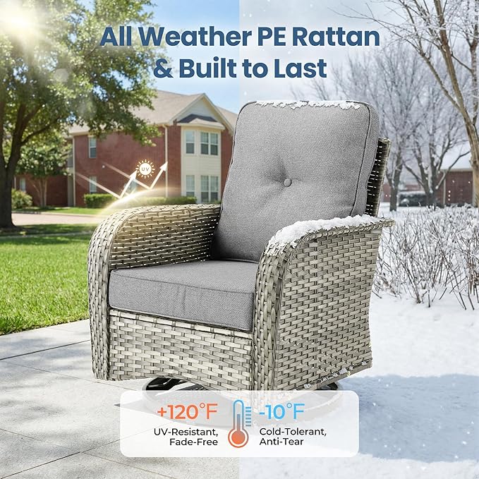 Outdoor Swivel Rocker Patio Chairs, 3 Piece Patio Furniture Set