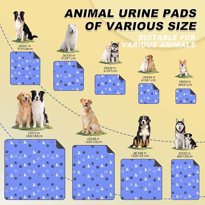 WanpeeGoo Washable Pee Pads, Puppy Pee Pad for Dogs, 2 Pack Absorbent Reusable Training Dog Pads Pet Puppy Pads, Non-Slip Potty Pads for Whelping, Playpen, Crate, Bed, Blue 24"x24"