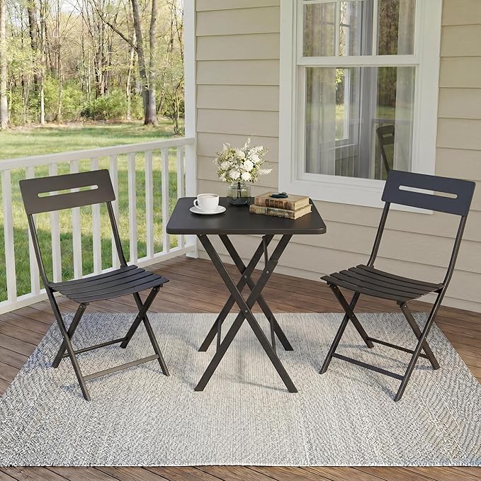 GarveeTech 3-Piece Folding Bistro Set, Heavy Duty Outdoor Patio Furniture