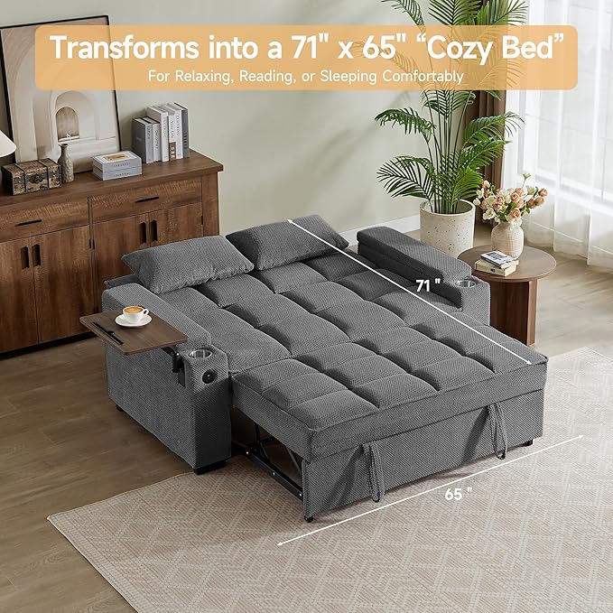 Auvsoce 65'' Chaise Lounge Chair Indoor, 3-in-1 Convertible Sofa Bed