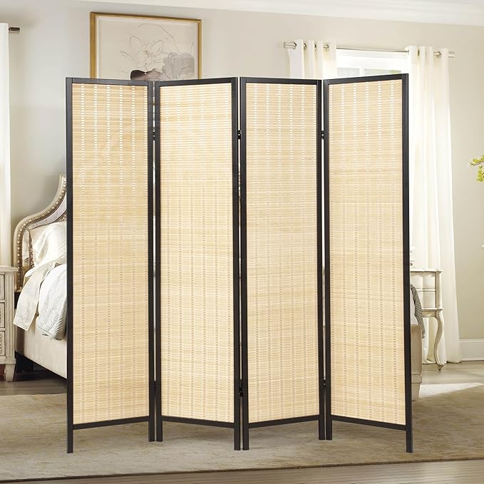 Roundhill Furniture Inkwell 4-Panel Bamboo Room Divider, Folding Portable