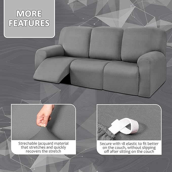 ULTICOR 8-Pieces Recliner Sofa Covers, Yarn Dyed Stretch Reclining Couch Covers
