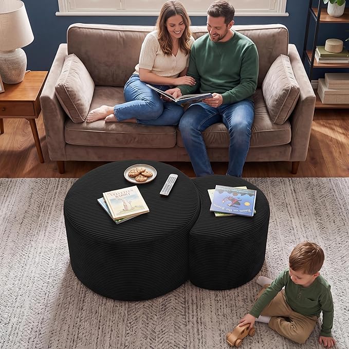 BSHOMGI Boneless Ottoman Nesting Coffee Table Set of 2, Corduroy Soft Foot Rest