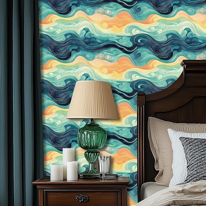 HOMETITUTE Sunset Swirl Landscape Wallpaper Peel and Stick Contact Paper Wall
