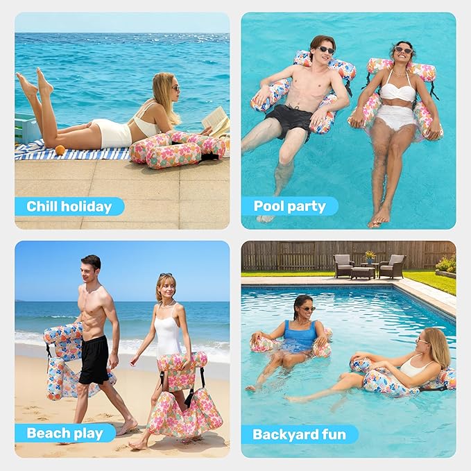 SLOOSH Inflatable Pool Floats Adult, 2 Packs Floating Lounge Chairs, Blow up