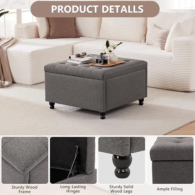 Weture 30 Inch Large Square Storage Ottoman Coffee Table, Oversized Square