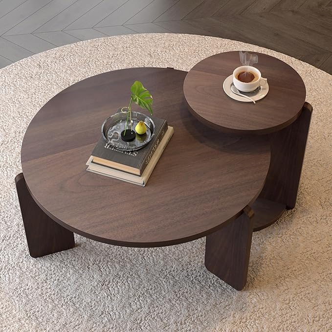 GDFStudio Round Nesting Coffee Table Set of 2, Modern Wooden Accent Side Table