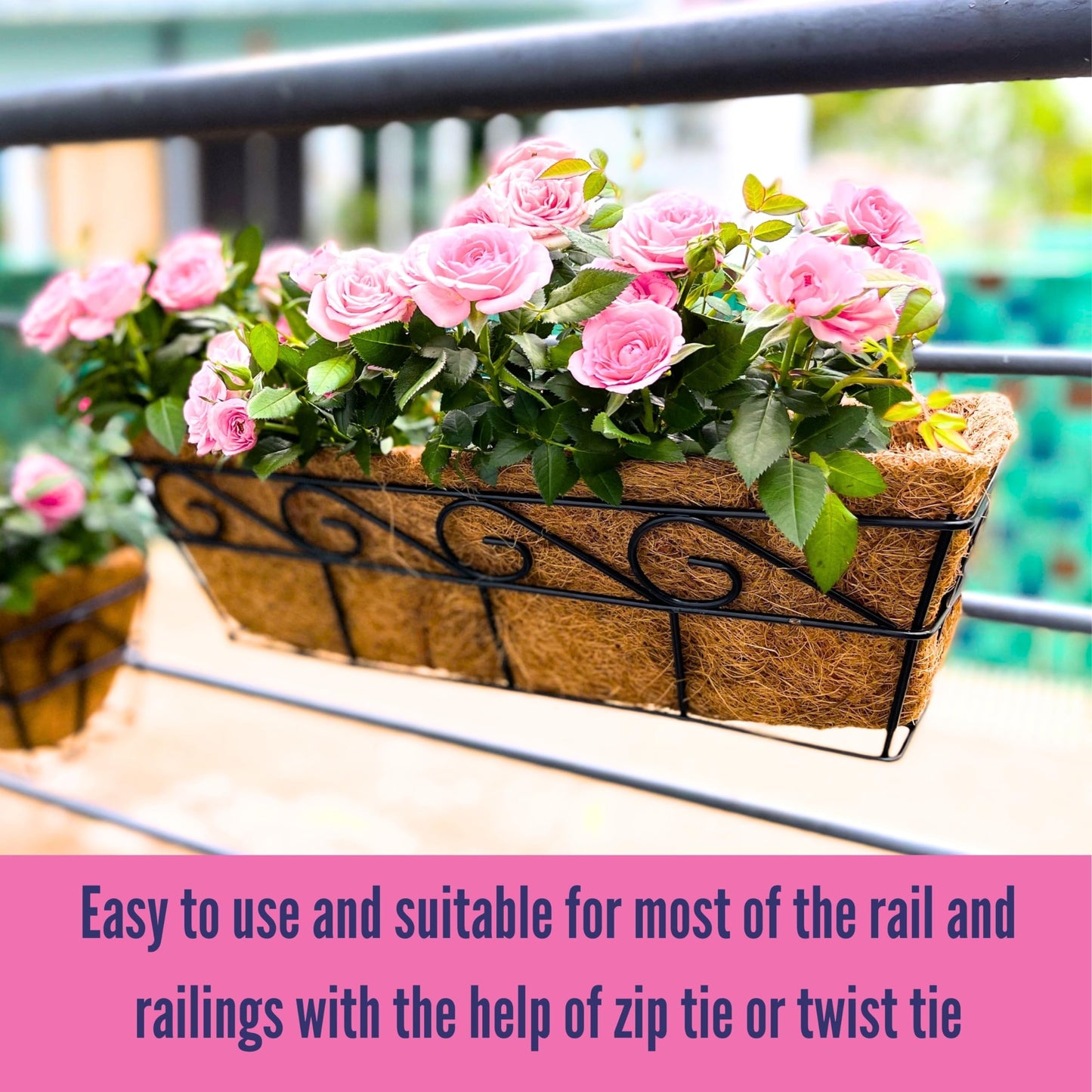 LaLaGreen Wall Planters for Outdoor Plants (2 Pack, 16 Inch) Window Flower Boxes Basket Attach to House, Deck Railing Strawberry Planters with Coco Liners BalconyTroughs Fence Patio Porch Over Rail