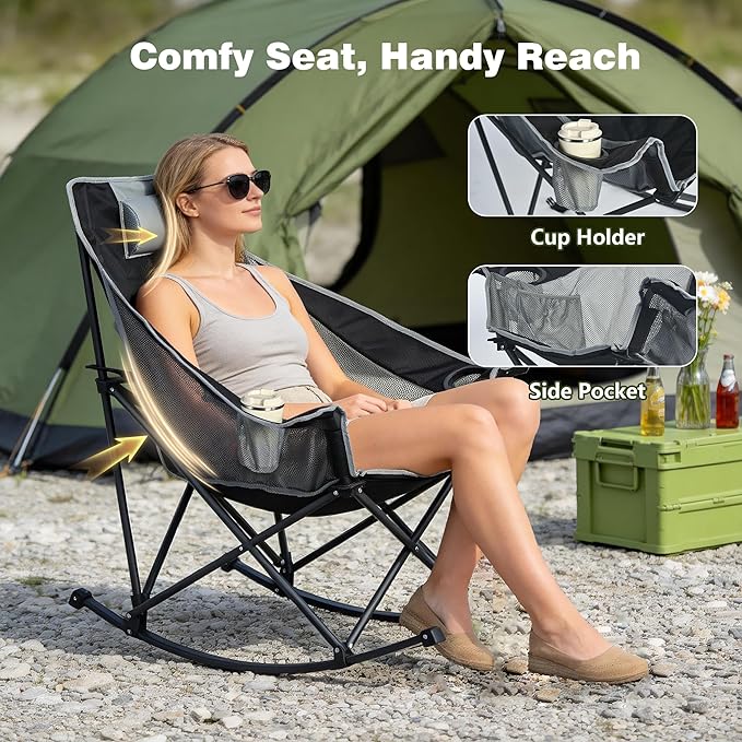 SUNNYFEEL Oversized Rocking Camping Chair, Fully Padded Patio Chair