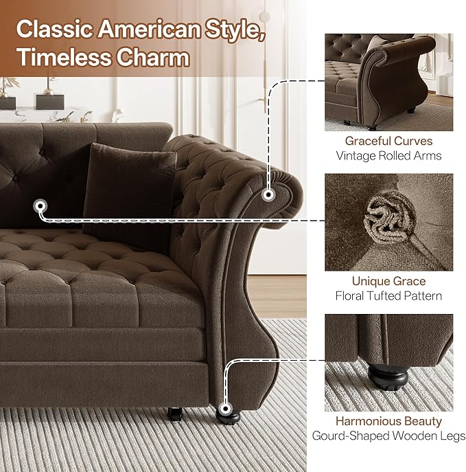 83.8" Oversized Pull Out Sofa Bed, Chesterfield Velvet Sleeper Sofa Couch