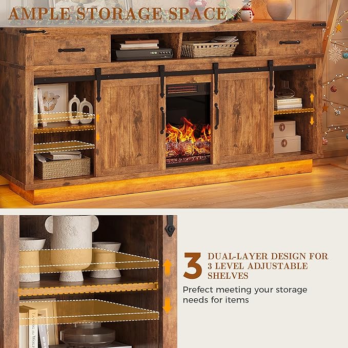 Jocoevol Fireplace TV Stand for TVs up to 65", Electric Fireplace