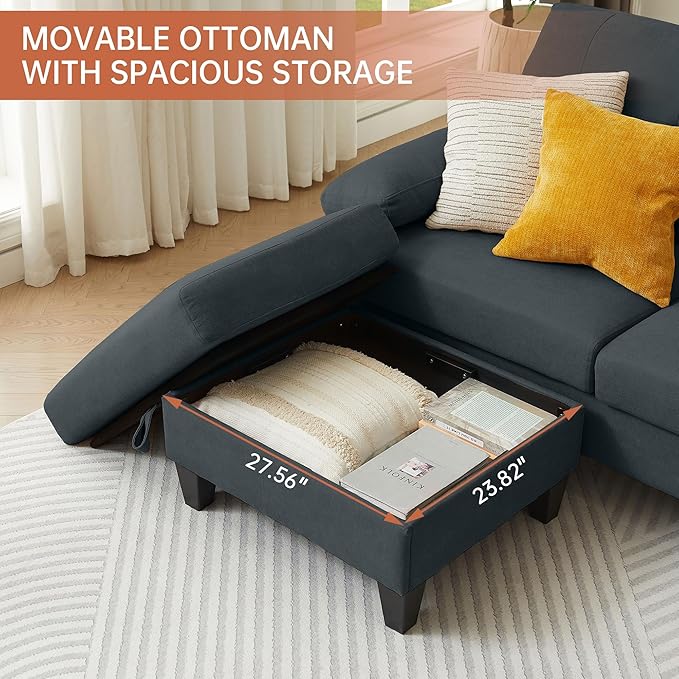 2PCS Sectional Sofa Set with Ottoman, Modern Linen 4 Seater Couch Set with Side