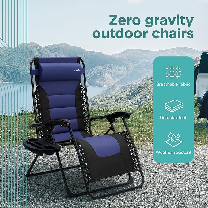 SereneLife Oversized Padded Zero Gravity Lounge Chair, Foldable Outdoor Patio