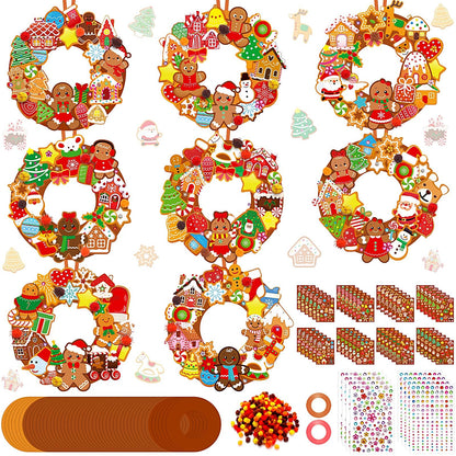 Hollowfly 48 Sets Christmas Wreath Craft Kits DIY Gingerbread Man Wreath Hanging Ornaments with Stickers for Christmas Xmas Party Supplies Favors Home Activities