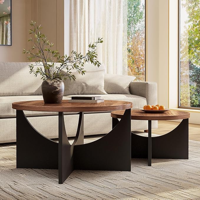 LIKIMIO Nesting Coffee Tables Set of 2, 31.5" Round Side Tables