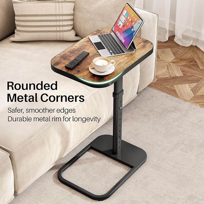 Kitstorack TV Tray Table, Adjustable Height & Flip-Top & Rounded Metal Corners