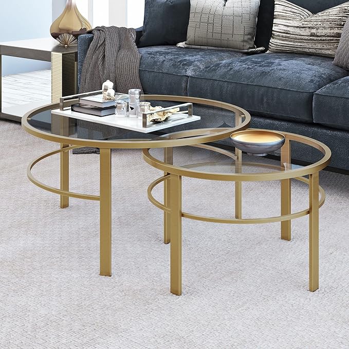 Henn&Hart Round Nested Coffee Table in Brass, Coffee Table coffee tables