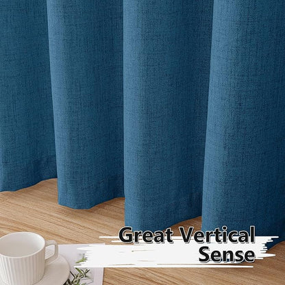 Tollpiz Linen Tier Curtains Rod Pocket Semi Sheer Short Kitchen Curtain Half Burlap Light Filtering Thick Linen Drape for Bathroom, 30 x 30 inches Long, Classic Blue, Set of 2 Panels