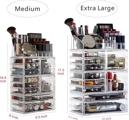 Cq Acrylic 4 Pack Clear Makeup Storage, Stackable 10 Drawer Organizer for Vanity, Jewelry, Hair Clip, Beauty & Skincare Products