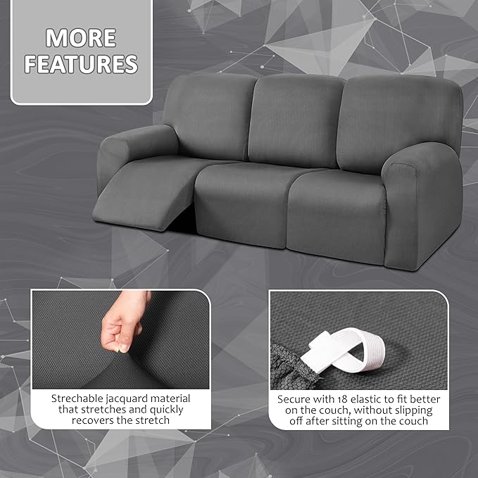 ULTICOR 8-Pieces Recliner Sofa Covers, Yarn Dyed Stretch Reclining Couch Covers