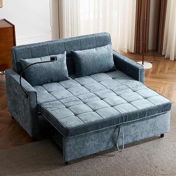 3 in 1 Convertible Sleeper Sofa Bed, 56.9" Small Pull Out Couch Bed