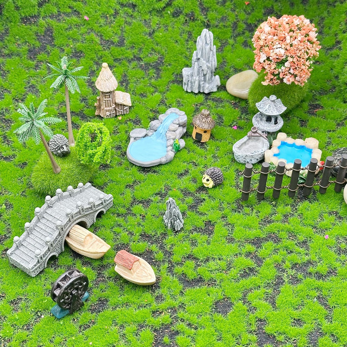 Woohome 42 PCS Mini Garden Accessories Fairy Garden Kit Micro Landscape Mini Zen Garden Accessories for Diorama Project DIY, Mini House Decor