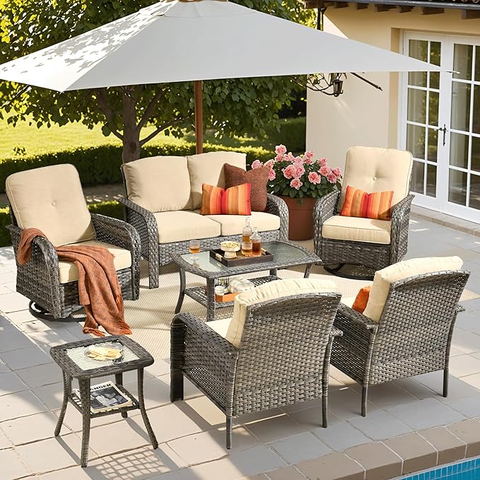 ovios 7-Piece Patio Furniture Set, Outdoor Wicker Sofa