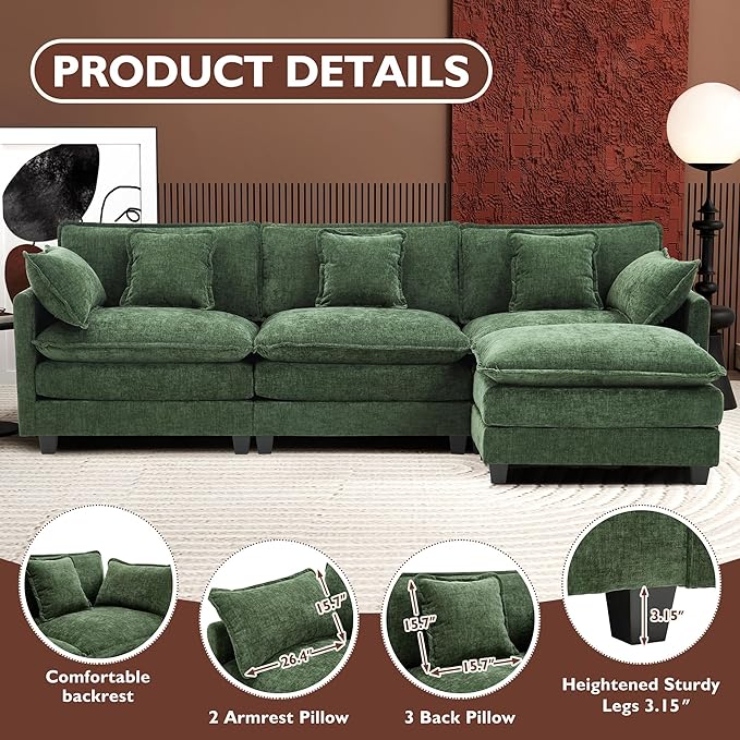 Ihanherry 111.4" L Shaped Modern Sofa Modular Sectional Cloud Couch