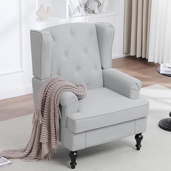 Accent Chair Set of 2, Mid Century Modern Fabric Wingback Chair, Upholstered