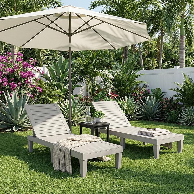 Lounge Chair Outdoor, High-Impact PP 5 Position Adjustable Tanning Chair