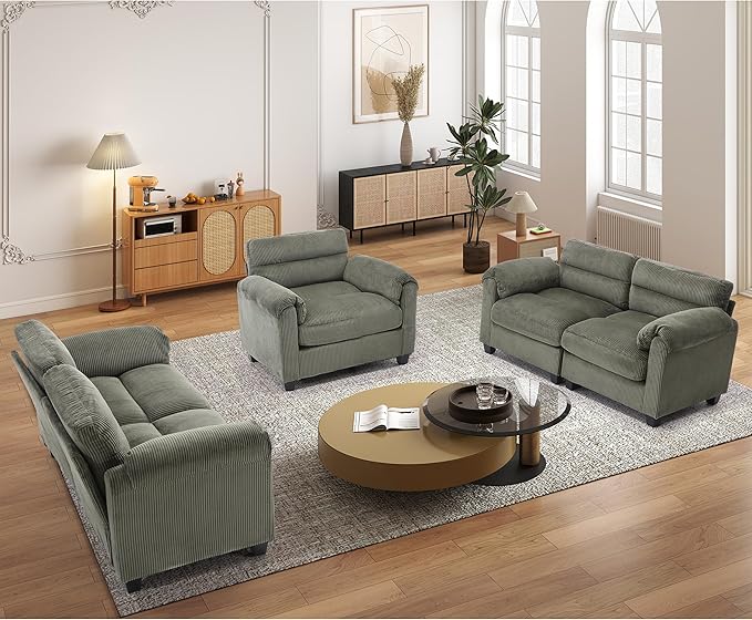 HAOMARKETS Corduroy Sofa Set, Upholstered Armchair and Loveseat Sofa Set of 2