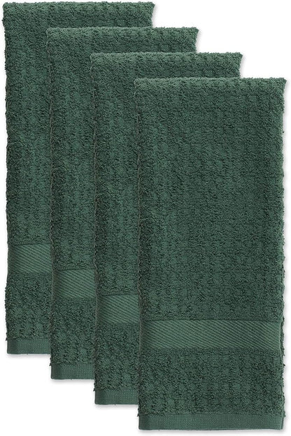 DII Basic Terry Collection Waffle Dishtowel Set, Solid Dark Green, 4 Piece