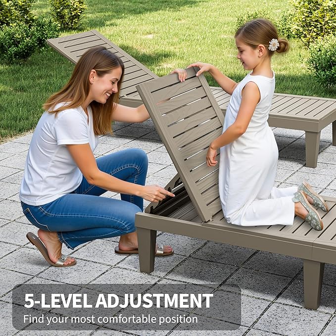 Outdoor Chaise Lounge Chairs Set of 2, 5-Position Adjustable Tanning Lounge