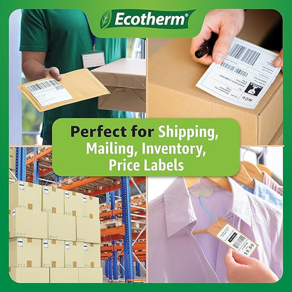 2.25" x 2.25" Thermal Labels | 4 Rolls | 2800 Labels | fits Zebra, Munbyn, Rollo, Godex, Arkscan, iDPRT, Offnova Thermal Label Printers and More | Blank White Adhesive Stickers by Ecotherm