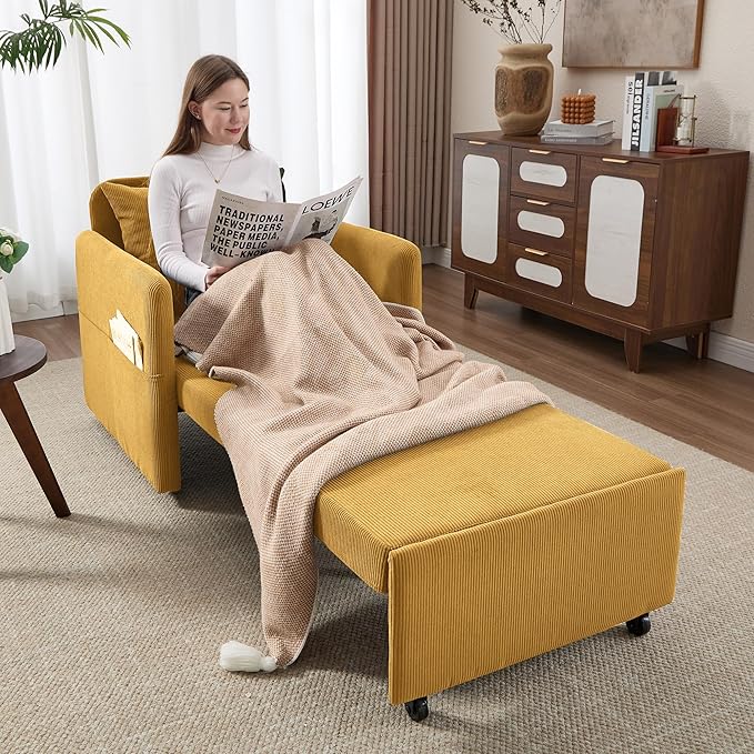 Iroomy 5-Level Adjustable Convertible Sleeper Chair, 3-in-1 Corduroy Pull Out