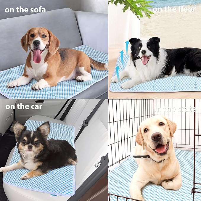 Cooling Dog Mat Q-Max>0.5 - Rapid Cooling Tech, Thin Breathable Crate Pad, Portable Washable Summer Mat, Chill Soothing Fabric - 24"x18" Small Dog/Cat, Blue