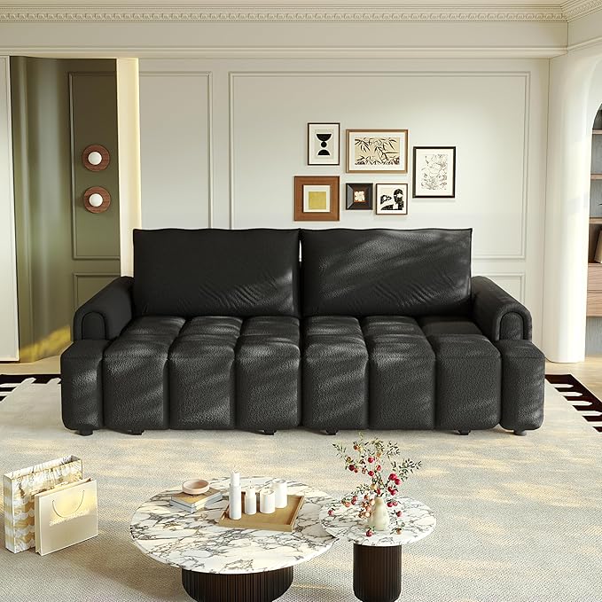 KEIKI 90.2" Modern 3-in-1 Sleeper Sofa Bed – Teddy Fabric 4-Seater Couch