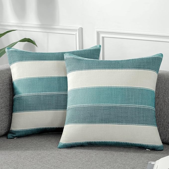 AmHoo Pack of 2 Farmhouse Stripe Check Throw Pillow Covers Set Case Cotton