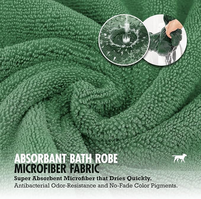 Tuff Pupper Fast Drying Dog Bath Robe | 800 GSM Plush Dog Towel Bathrobe/Dressing Gown | Super Absorbent Pet/Puppy Bathrobe | Adjustable Hood & Belly Strap | Super Soft | Fast Drying (M, Green)